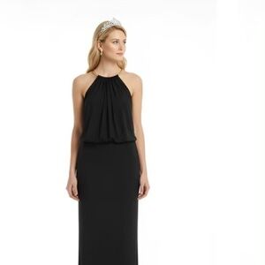 Black halter neck black dress with gold necklace detail Jessica Simpson 8